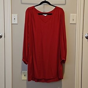 Red Long Sleeve Tunic Dress